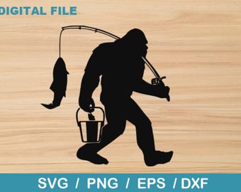 bigfoot walking with fishing pole Bigfoot Fishing Svg – Sasquatch Gone Fishing Cut File for Cricut,  Silhouette, Dxf, Png, Eps, Svg