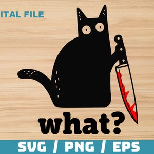 Gato O Que Svg, Gato com Faca Svg, Faca Gato Preto Svg, Gato Preto Svg, Gato Preto com Faca Svg, Gato Assassino com Faca Svg, Png, Dxf