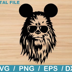 May include: A black and white illustration of a furry creature with Mickey Mouse ears and sunglasses. The creature has a long, bushy beard and a serious expression.