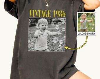 Personalized Vintage Photo And Year Shirt, Custom Photo Picture Birthday Shirts, 30th 40th Birthday Gift, Family Picture Tee, Your Photo Tee