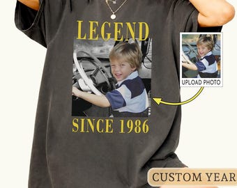 Custom Vintage Photo and Year Birthday Shirt: Legend Since Mens Birthday Tee, Birthday Gift for Dad GrandpaRe, Birthday Gift for Dad Grandpa
