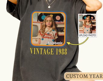 Personalized Vintage Photo And Year Shirt, Custom Picture 30th Birthday Gift, Vintage Birthday Shirt, 40th Birthday Retro Shirt