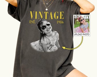 Personalized Vintage Photo Birthday Shirt, Custom Retro Year Graphic Tee, 30th 40th Celebration Outfit, Birthday Gift, Custom Birthday Tee