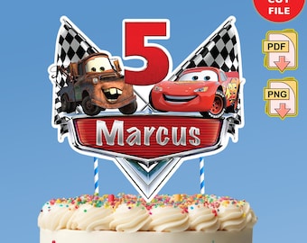 Printable Cars Cake Topper, Lightning Mcqueen Customizable Cake Topper, Cars Birthday Party for Kids, Cars Cake Decoration