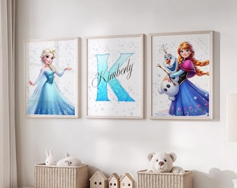 Décoration murale personnalisée La Reine des Neiges Elsa et Anna (affiches numériques), décoration de chambre de fille