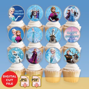 Frozen cupcake toppers, Frozen cake toppers, Elsa cupcake toppers, Anna cupcake toppers, Olaf cupcake toppers, Frozen party printable