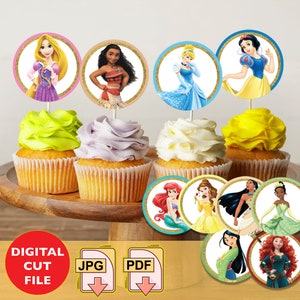 Princess Cupcakes Toppers, Printable Princess Toppers, Princess party Toppers, Princess Giveaways Label, PRINTABLE Instant Download