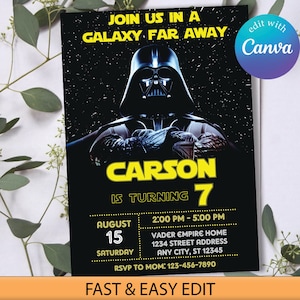 Invitation Star modifiable, Invitation Galaxy Wars, Fête d'anniversaire de Dark Vador, Téléchargement instantané Invitation Empire Galaxy