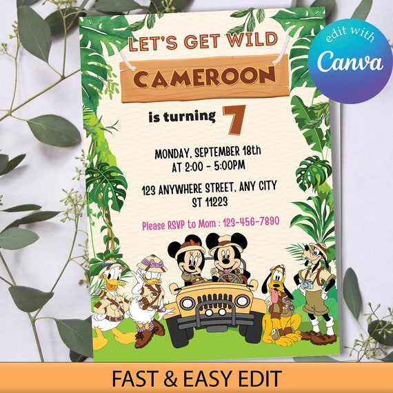 EDITABLE Mickey Friends Safari Invitation, Mouse Safari Invitation Template, Safari Birthday Party