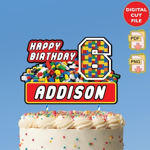 Adorno para tarta de bloques personalizado, decoración para tarta de ladrillos de construcción, adorno para tarta de cumpleaños con bloques de construcción, adorno para tarta de construcción