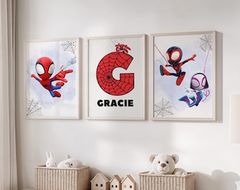 Impressions murales personnalisées sur le thème du super-héros Spiderman Spidey, lot de 3 impressions pour décoration de chambre d'enfant