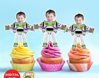 Customized Photo BUZZ LIGHTYEAR Cupcake Toppers, Toy Story Face Cupcake Toppers, Buzz Lightyear Cupcake Toppers, Printable Toy Story Toppers