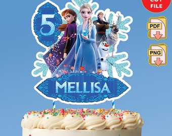 Topper de pastel congelado de Elsa imprimible, topper de pastel de fiesta de cumpleaños, decoración de pastel congelado de Elsa, descarga de archivos digitales