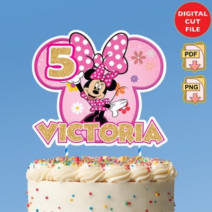 Personalized Minnie Mouse Pink Cake Topper, Cute Cartoon Girl Cake Topper Birthday Party, Girl Cake Topper JPG and PDF File