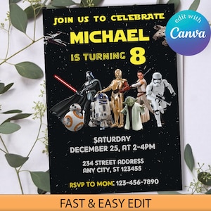 Invitation d’anniversaire Star Wars, fête Star Wars, anniversaire Star Wars, invitation Star Wars auto-éditable, invitation à une fête d’anniversaire imprimable