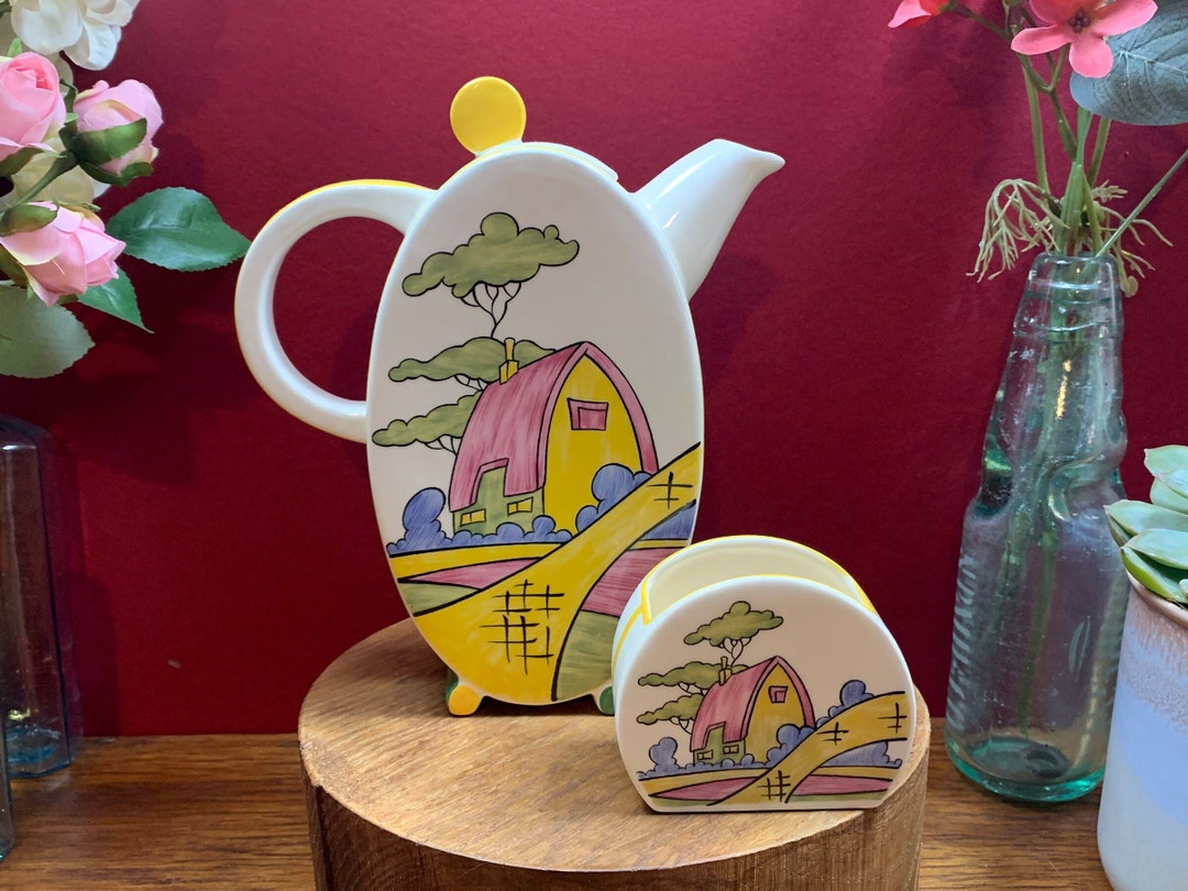 Clarice Cliff Bizarre Teapot Coffee Pot House and Trees Etsy