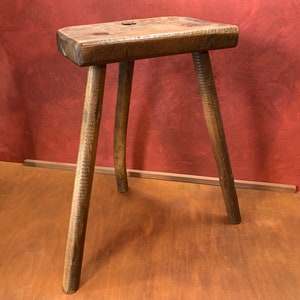Set Of Four Rustic Oak Joinery Work Stools With Turned Legs, English Circa  1880.