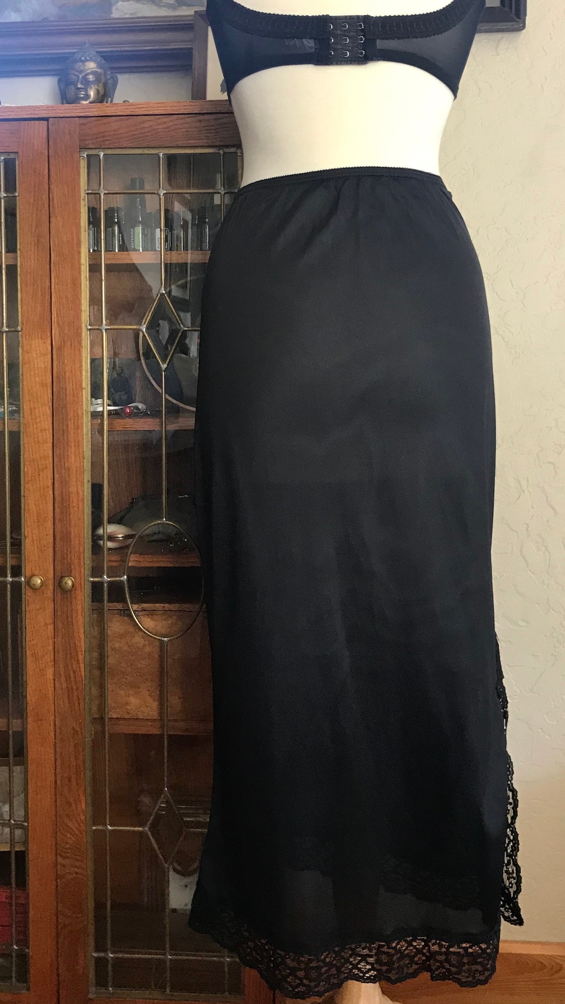 Lovely Long Black Halfslip With Lace Trim Size Etsy