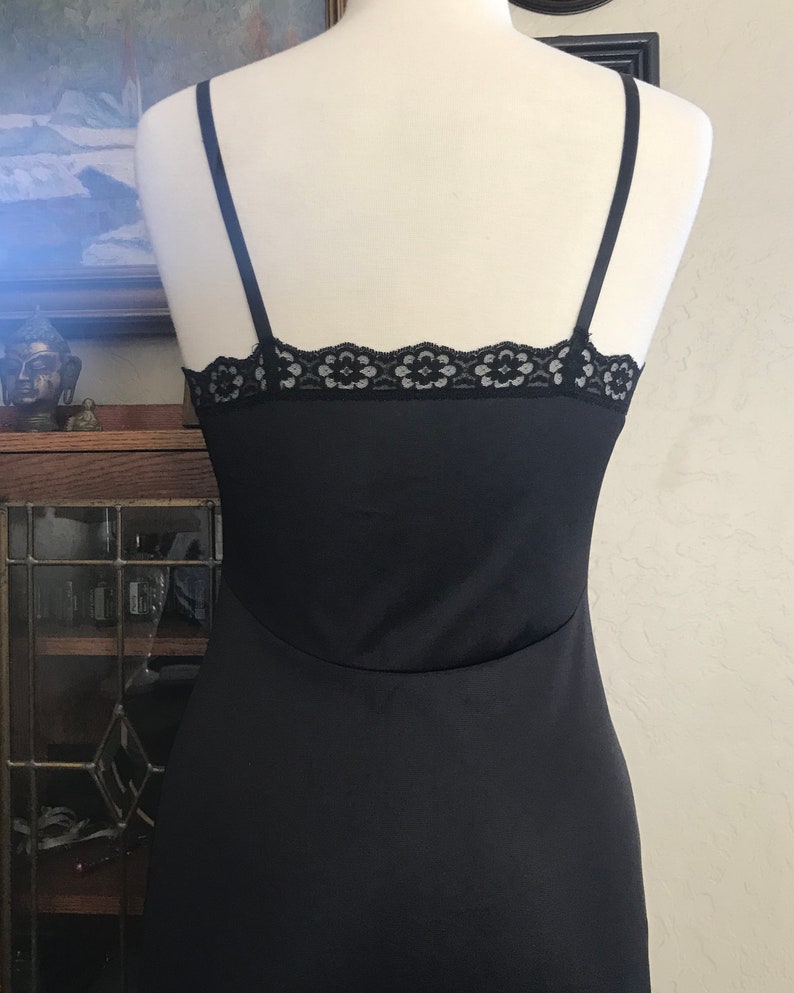 Lovely Long Black Slip with Lace Trim and Center Slit by JC | Etsy