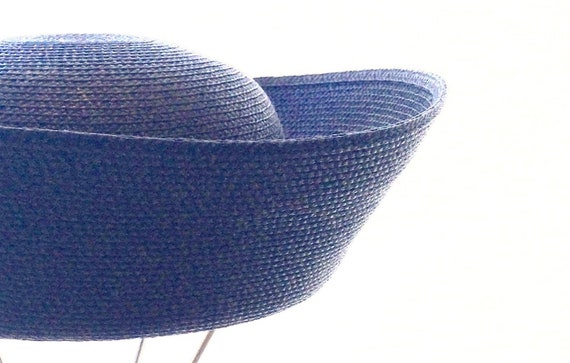 1980s Finely Woven Navy Blue Straw Breton by Betma