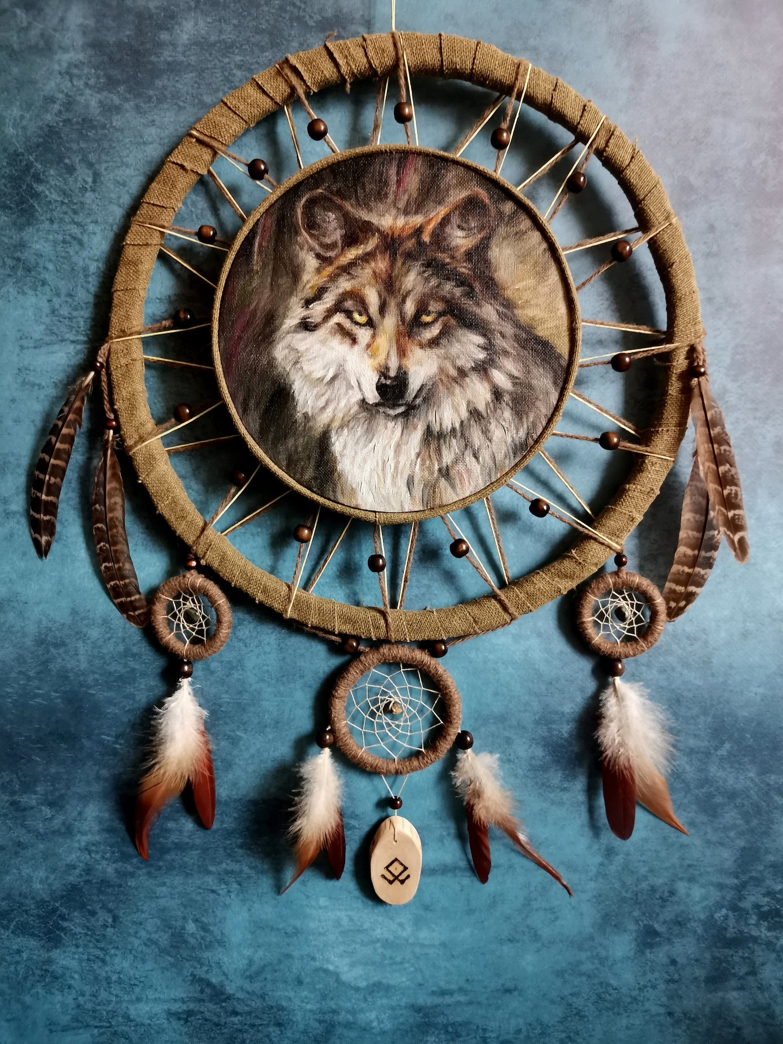 Dream catcher large Wolf wall hanging man cave decor Etsy