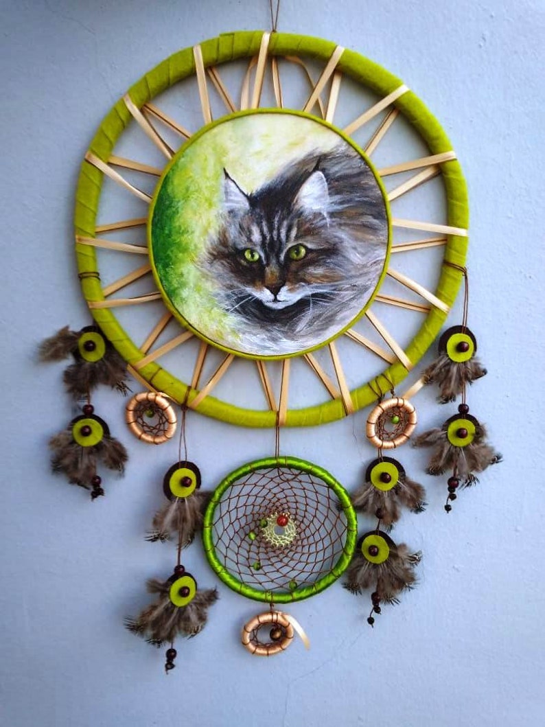 Pet portrait custom in dream catcher Dog portrait Cat Etsy