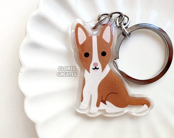 Ibizan Hound Dog Breed Clear Acrylic Keychain | Cartoon Art Double-Sided Glitter Epoxy Charm | Kawaii Cute Pet Lover Dog Mom Gift