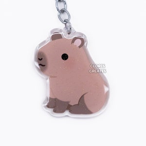 Capybara Acrylic Pet Keychain | Cartoon Chibi Art Style Double-Sided Glitter Epoxy Charm | Kawaii Cute Rodent Animal Lover Pet Loss Gift