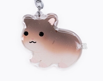 Brown Rust Syrien Teddy Bear Hamster Acrylique Pet Breed Porte-clés | Dessin animé Kawaii Art Rongeur Glitter Charm | Cadeau d'amoureux des animaux mignons Chibi