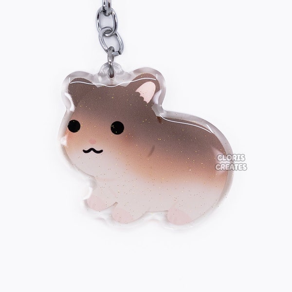 Brown Rust Syrian Teddy Bear Hamster Acrylic Pet Breed Keychain | Cartoon Kawaii Art Rodent Glitter Charm | Chibi Cute Animal Lover Gift