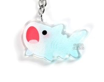 Basking Shark Acrylic Glitter Keychain | Kawaii Chibi Marine Animal Lover Charm | Cute Cartoon Sea Creature Aquarium Souvenir Keyring Gift