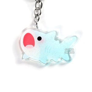 Basking Shark Acrylic Glitter Keychain | Kawaii Chibi Marine Animal Lover Charm | Cute Cartoon Sea Creature Aquarium Souvenir Keyring Gift