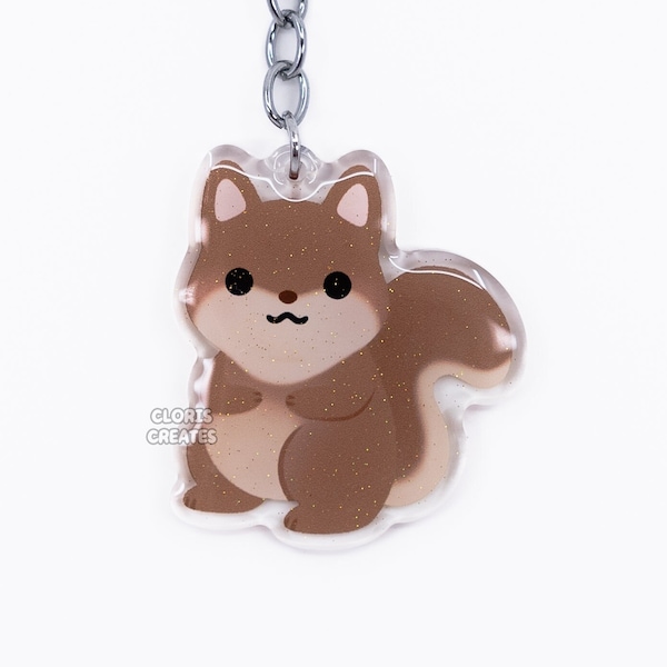 Llavero de animales exóticos acrílicos de ardilla / Dibujos animados Chibi Art Glitter Epoxy Charm / Kawaii Cute Chipmunk Critter Exotic Pet Lover Gift