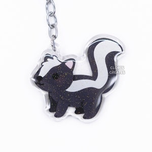 Skunk Acrylic Wildlife Keychain | Cartoon Chibi Pet Art Double-Sided Glitter Epoxy Charm | Kawaii Cute Critter Exotic Animal Lover Gift
