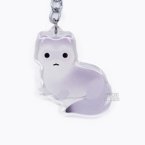 Silver Ferret Acrylic Exotic Pet Keychain | Cartoon Chibi Art Double-Sided Glitter Epoxy Charm | Kawaii Cute Weasel Mink Animal Lover Gift