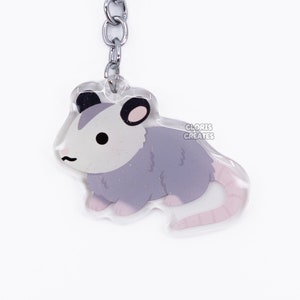 Opossum Acrylic Wildlife Keychain | Cartoon Chibi Art Double-Sided Glitter Epoxy Charm | Kawaii Cute Marsupial Exotic Animal Lover Gift