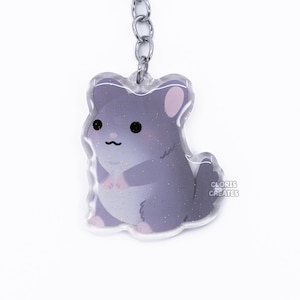 Gray Chinchilla Acrylic Pet Breed Keychain | Cartoon Kawaii Rodent Glitter Keyring Charm | Chibi Cute Animal Lover Pet Loss Memorial Gift