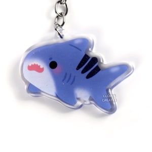 Tiger Shark Acrylic Glitter Keychain | Kawaii Chibi Marine Animal ArtCharm | Cute Cartoon Sea Creature Aquarium Souvenir Keyring Gift