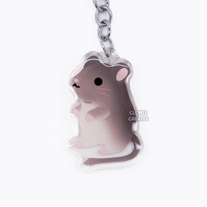 Agouti Brown Gerbil Acrylic Pet Breed Keychain | Cartoon Kawaii Art Double-Sided Rodent Glitter Charm | Chibi Cute Critter Animal Lover Gift