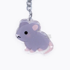 Gray Mouse Acrylic Exotic Pet Breed Keychain | Cartoon Kawaii Art Double-Sided Epoxy Rodent Glitter Charm | Chibi Cute Animal Lover Gift