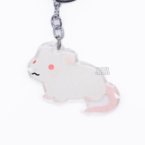 Albino Fancy Rat Acrylic Pet Breed Keychain | Cartoon Kawaii Art Double-Sided Epoxy Rodent Glitter Charm | Chibi Cute Animal Lover Gift