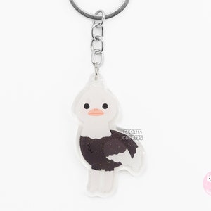 Llavero de animal de granja de avestruz enojado / Dije de pájaro silvestre acrílico con purpurina de arte chibi de dibujos animados / Lindo regalo de recuerdo de emú de zoológico de mascotas kawaii