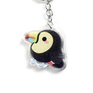 Llavero acrílico con purpurina de pájaro tucán de pico de quilla/abalorio de animal salvaje kawaii chibi/lindo llavero de regalo de recuerdo de zoológico de safari con dibujos animados