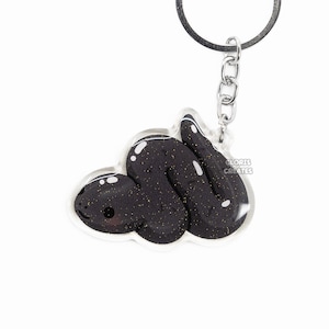 Mexican Black Kingsnake Acrylic Snake Keychain | Cartoon Kawaii Art Exotic Pet Glitter Charm | Chibi Cute Reptile Critter Animal Lover Gift