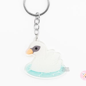 Llavero con forma de cisne blanco nadando, diseño de dibujos animados de Chibi, acrílico brillante, con forma de pájaro salvaje y tirador de cremallera, bonito llavero de zoológico de mascotas kawaii