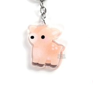 Deer Acrylic Woodland Animal Keychain | Cartoon Chibi Doe Art Glitter Epoxy Charm | Kawaii Cute Cottagecore Critter Fawn Wildlife Lover Gift