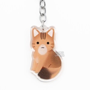 Somali Cat Clear Acrylic Pet Breed Keychain | Cartoon Chibi Art Double-Sided Glitter Charm | Kawaii Cute Longhaired Brown Kitten Lover Gift