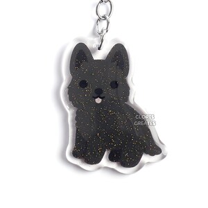 Black German Shepherd Acrylic Dog Breed Keychain | Cartoon Kawaii Art Puppy Glitter Charm | Chibi Cute Animal Lover Pet Loss Memorial Gift