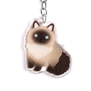 Seal Point Ragdoll Cat Acrylic Pet Breed Keychain | Cartoon Chibi Animal Art Glitter Charm | Kawaii Cute Longhaired Kitten Lover Gift