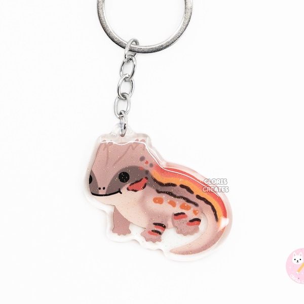 Brown Gargoyle Gecko Acrylic New Caledonia Knob Headed Lizard Keychain | Cartoon KawaiiPet Glitter Charm | Chibi Cute Reptile Animal Gift